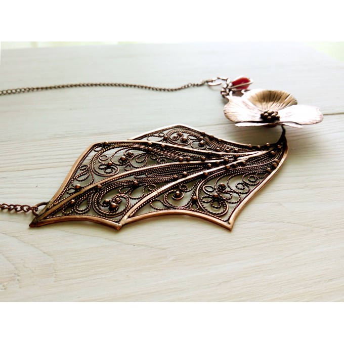 Poppy copper filigree necklace